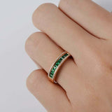 2ct Princess Green Emerald Wedding Band 3 Row Half Eternity 14k Rose Gold Finish