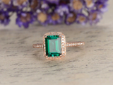 1.3ct Green Emerald Cut Diamond Accents Halo Engagement Ring 14k RoseGold Finish