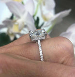 2.7ct Radiant Cut Diamond with Accents Solitaire Ring 14k White Gold Finish