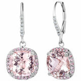 2ct Cushion Cut Peach Morganite Halo Diamond Drop Earrings 14k White Gold Finish