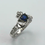 1ct Heart Blue Sapphire Engagement Ring Diamond Claddagh 14k White Gold Finish