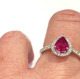 2.5ct Engagement Ring Pear Cut Pink Ruby Round Accent Halo 14k White Gold Finish