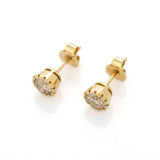 1ct Round Cut Champagne Diamond Classic Stud Earring Women 14k YellowGold Finish