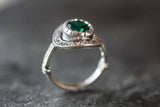 2.7ct Oval Cut Green Emerald Vintage Inspired Halo Ring 14k White Gold Finish