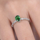 1.3ct Oval Cut Green Emerald Engagement Ring Diamond Accent 14k WhiteGold Finish