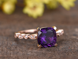 1.4ct Cushion Purple Amethyst Engagement Ring Diamond Accent 14k Rose Gold Over