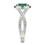 3ct Oval Cut Green Emerald Engagement Ring Split Shank Halo 14k WhiteGold Finish