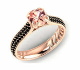 2.3ct Round Cut Peach Morganite Solitaire Three Row Band Ring 14k Rose Gold Over