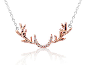 Deer Antler Pendant 1ct Round Cut VVS1D Diamond 14k Rose Gold Finish