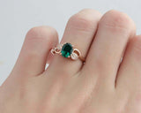 2ct Oval Cut Green Emerald Engagement Ring Leaf Accent Design 14k Rose Gold Over