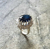 2.55ct Engagement Ring Oval Cut Blue Sapphire Cocktail 14k White Gold Finish