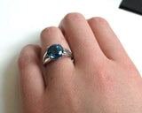 2ct Engagement Ring Round Cut London Blue Topaz Split Shank 14k White Gold Over