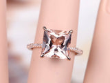 1ct Princess Cut Peach Morganite Solitaire Engagement Ring 18k Rose Gold Finish