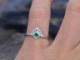 0.26ct Princess Green Emerald Engagement Ring Crown Solitaire 14k WhiteGold Over