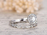 3Ct Round Cut Diamond Bridal Set Vintage Band Halo Ring 14K White Gold Finish