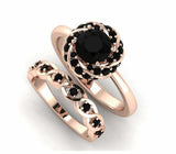 Bridal Set Band Engagement Ring 2ct Round Cut Black Diamond 14k Rose Gold Finish