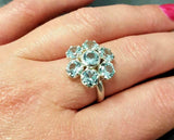 2.8ct Engagement Ring Round Blue Aquamarine Cluster Floral 14k White Gold Finish