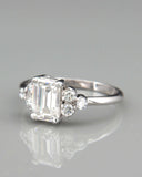 2Ct Emerald Cut VVS1 Diamond Engagement Ring 14K White Gold Finish Round Accents