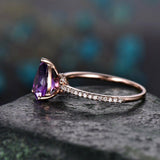 1.4Ct Pear Cut Purple Amethyst Diamond Accent Promise Ring 14K Rose Gold Finish