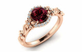 2ct Round Cut Red Garnet Floral Stylish Solitaire Accent Ring 14k Rose Gold Over