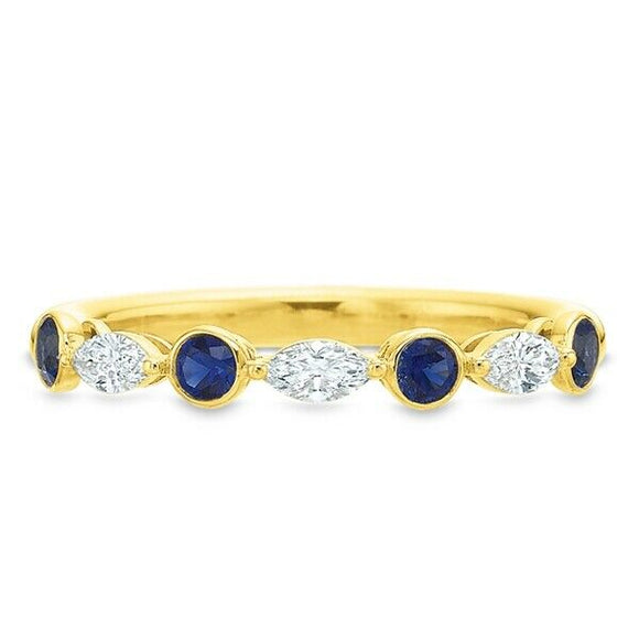 2ct Round Cut Sapphire Alternate Diamond Half Eternity Band 14k Yellow Gold Over