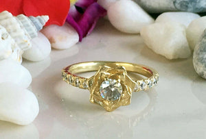 1ct Round Diamond Engagement Ring Flower Solitaire Accent 14k Yellow Gold Finish