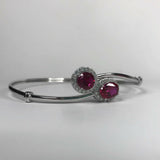 2ct Oval Round Pink Sapphire Halo Open Cuff Women Bracelet 14k White Gold Finish