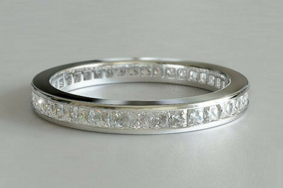 2.1ct Princess Cut Diamond Wedding Ring Band Channel Set 14k White Gold Finish