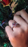 1ct Heart Cut Simulated Pink Ruby Halo Engagement Ring 14k White Gold Plated