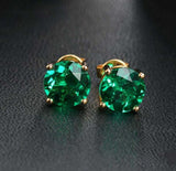 1.2ct Stud Earrings Round Cut Green Emerald Solitaire 14k Yellow Gold Finish