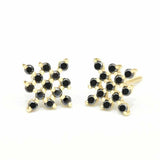 Net Mesh Square Design Stud Earrings 1ct Round Black Diamond 14k YellowGold Over