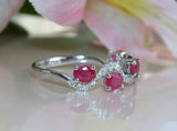 3Ct Oval Pink Ruby Diamond Delicate Wavy Engagement Ring 14K White Gold Finish