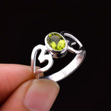 1ct Engagement Ring Oval Cut Green Peridot Two Hearts 14k White Gold Finish