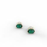 1.6ct Oval Cut Green Emerald Diamond Elegant Stud Earrings 14k YellowGold Finish