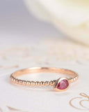 0.5ct Pear Cut Pink Ruby Bezel Set Beaded Ball Solitaire Ring 14k Rose Gold Over