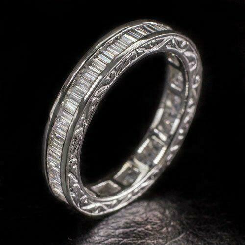 4.5ct Baguette Diamond Full Eternity Vintage Wedding Band 14K White Gold Over