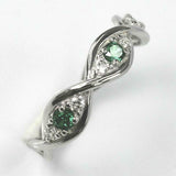 1ct Round Cut Green Emerald Wedding Band Twisted Eternity 14k White Gold Finish