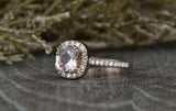 2ct Cushion Cut Peach Morganite Engagement Ring 14k RoseGold Finish Halo Promise