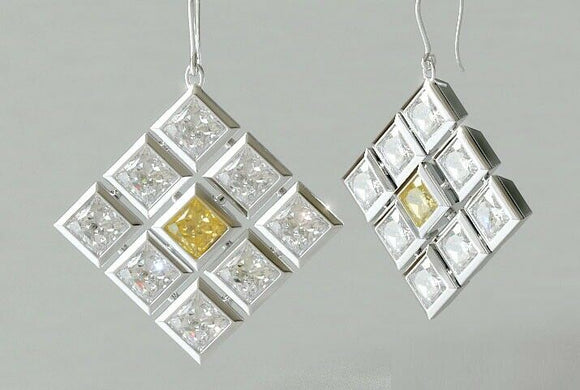 2ct Princess Cut Yellow Sapphire Elegant Drop Earrings 14k White Gold Finish