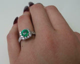 2ct Engagement Ring Round Cut Green Emerald Halo Split Shank 14k White Gold Over