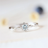 0.4ct Asscher Cut Blue Aquamarine Engagement Ring 14k WhiteGold Finish Solitaire