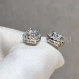 1.5ct Round Cut Moissanite Halo Stud Earrings For Women 14K White Gold Plated