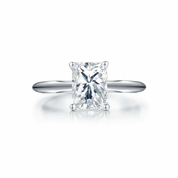 1.4ct Radiant Cut Diamond Engagement Ring Solitaire Women 14k White Gold Finish