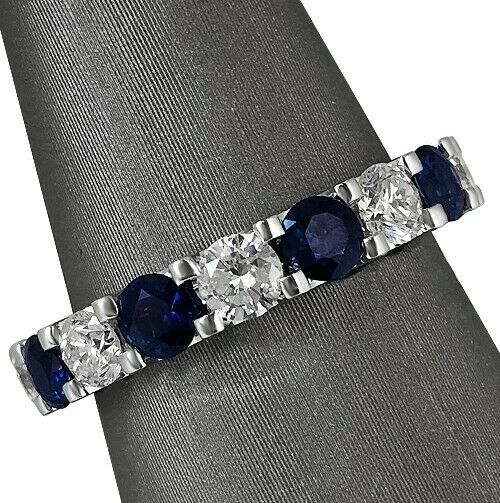 4Ct Round Cut Blue Sapphire Diamond Eternity Wedding Band 18K White Gold Finish