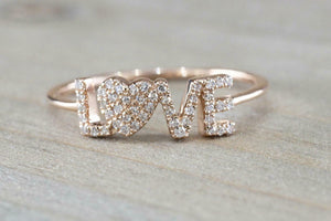 1.5ct Round Cut Diamond Love Heart Band Engagement Ring 14k Rose Gold Finish