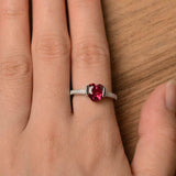 1ct Heart Cut Pink Ruby Solitaire with Round Accent Ring 14k White Gold Finish