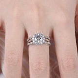 Floral Trio Set Engagement Ring 2ct Round Cut VVS1 Diamond 14k White Gold Finish