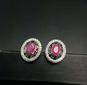 2ct Stud Earrings Oval Cut Pink Ruby Stylish Halo 14k White Gold Finish