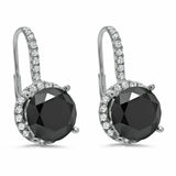 4Ct Round Cut Black Diamond Halo Stylish Drop Earrings 14K White Gold Finish