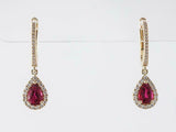 1.12ct Pear Cut Pink Ruby Diamond Halo Tear Drop Earrings 14k Yellow Gold Finish